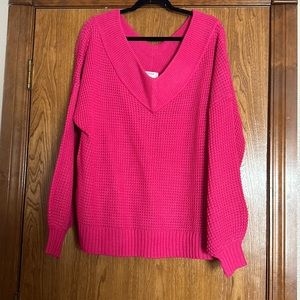 Hot Pink Zenana Off-The Shoulder XL Sweater